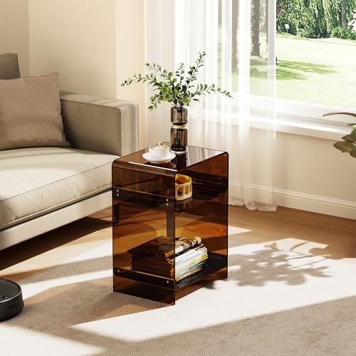 Acrylic Record Player Table with Storage Shelf (Dark Brown / Medium)
