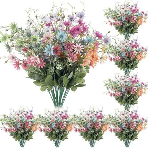48 Pcs Wildflowers Artificial Flowers Silk Fake Daisy Wild Flower Bouquets Outdoor UV Resistant Faux Greenery Plants for Spring Summer Decoration Home Indoor Vase Floral Arrangements Decor