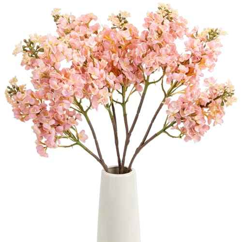 4PCS 25.6inch Lilac Artificial Flowers Light Pink Fake Delphinium Long Stem Silk Real Touch Flower Faux Lilac Floral Arrangement for Tall Vase Table Wedding Garden Home Decoration（Light Pink） (25.6inch Light Pink / 4 Pcs)