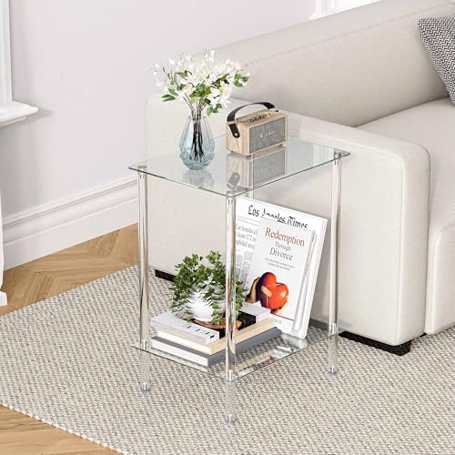 2 Tier Tempered Glass Side Tables (Transparent / 2 tier Normal)