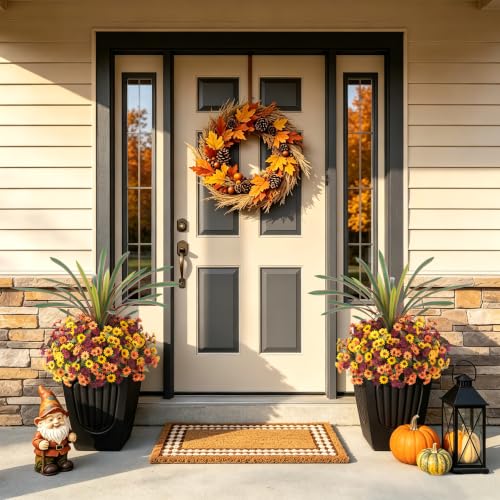 Artificial Fall Flowers Fake Mums Plants for Outdoors Decoration (4 Mixed Colors(4 Yellow, 4 Orange, 4 Fuchsia, 1 Orchid Leaf))