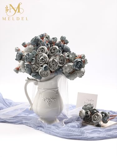 32Pcs Dusty Blue Ranunculus Artificial Flowers Home Wedding Decor (Dusty Blue)