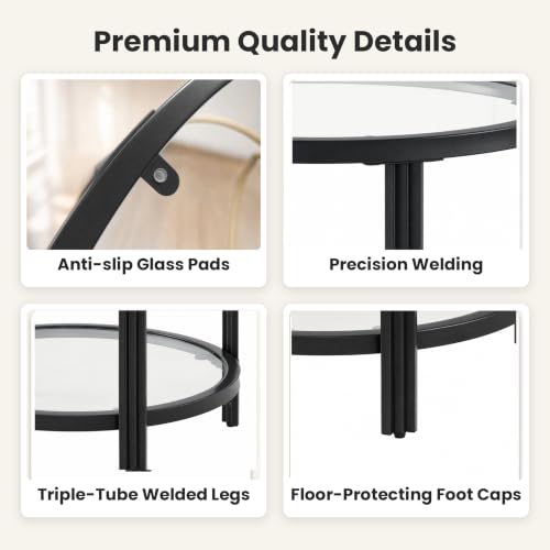 Modern Round Glass Top End Table (Black)