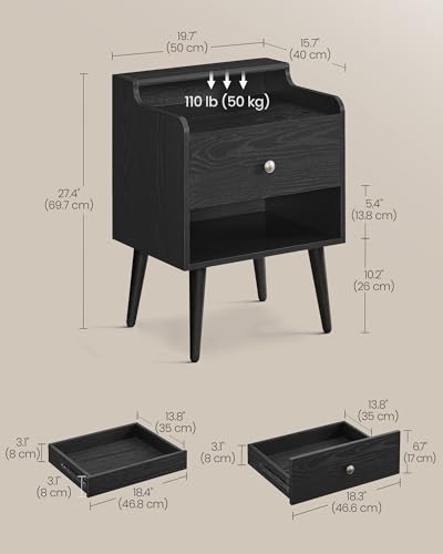 Nightstands Set of 2 (Ebony Black / 15.7"D x 19.7"W x 27.4"H-Mid-Century)