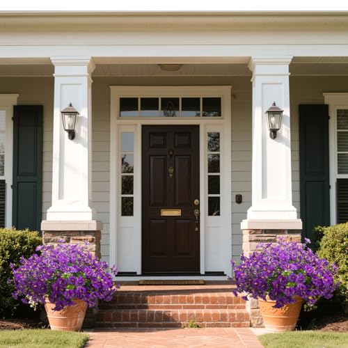 Artificial Faux Flowers for Outdoor 16 Bundles Boxwood Fake Morning Glory for Planter (Purple)