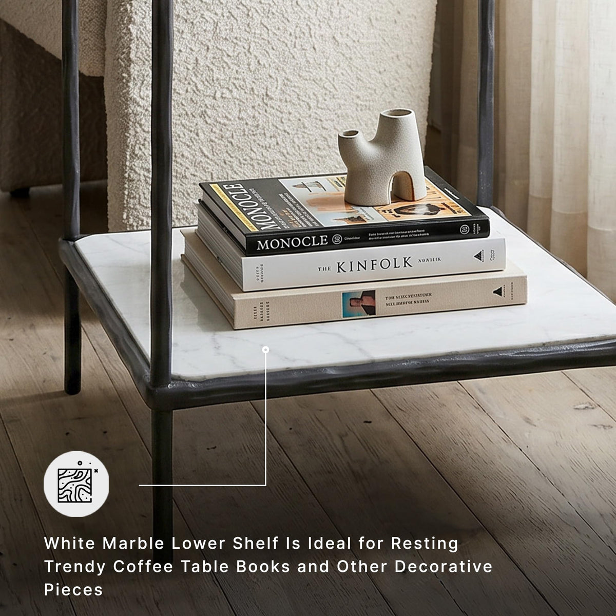 Modern Glass and Marble End Table (Antique Black)
