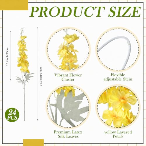 24 Pcs Yellow Delphinium Artificial Flower Bulk (34.25" / Yellow)