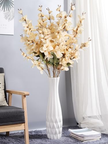 6PCS Champagne Delphinium Artificial Flower Lifelike Faux Larkspur Silk Flowers Plant 35.43'' Long Stem Blossoms Flowers for Tall Vase Floral Arrangements Home Table Wedding Decor (Champagne)
