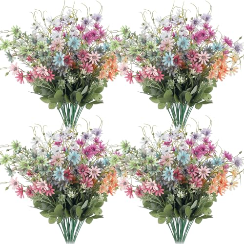 24 Pcs Wildflowers Artificial Flowers Silk Fake Daisy Wild Flower Bouquets Outdoor UV Resistant Faux Greenery Plants for Spring Summer Decoration Home Indoor Vase Floral Arrangements Decor
