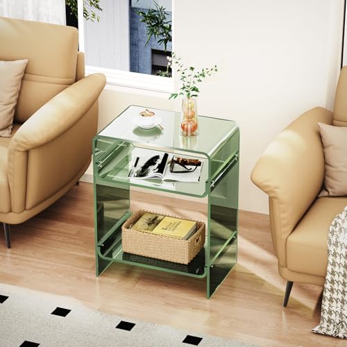 Acrylic Record Player Table with Storage Shelf (Green / Large)