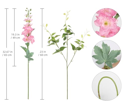 8PCS Pink Artificial Delphinium Flowers with Clematis Greenery Long Stem Artificial Flowers for Tall Vase for Home Wedding Floral Arrangement Centerpiece Table Decor (Light Pink)