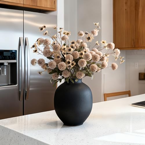8 Pcs Fake Mums Kiku Flowers Artificial with Wild Flowers Bulk (8pcs-beige Wax&kiku)