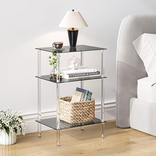 Tempered Glass Side Table (Black / 3 tier High)