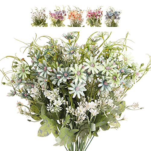 Artificial Flowers Wildflowers Silk Daisy Spring Fake Daisies Decoration Summer UV Resistant Colorful Mixed Bundles Faux Greenery Outdoor Plant Stem Filler for Home Decor Indoor Floral Arrangements (05-green)