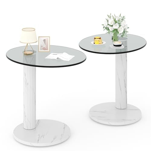 Glass Side Table Set of 2 (Gray and White-2pcs)