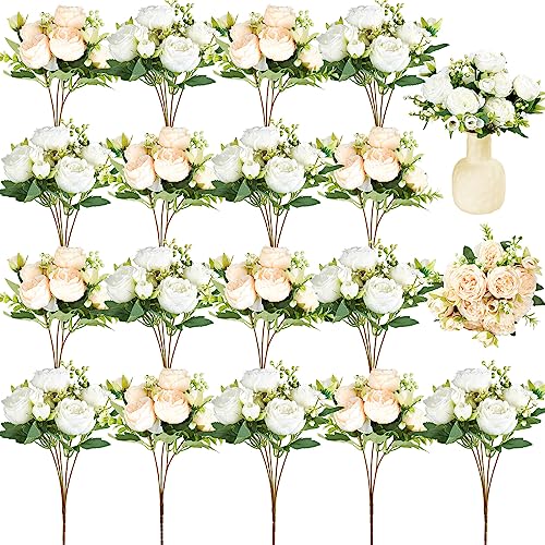 Artificial Peonies Flowers (White, Champagne)