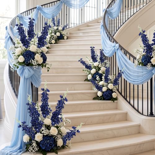 16Pcs Navy Blue Flower Delphinium Artificial Flower Long Stem Wedding Decor (Blue)