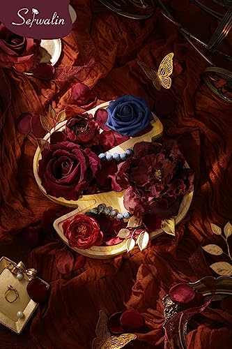 Burgundy Navy Artificial Flowers Silk Rose Flowers for Wedding (Burgundy Navy / 1 Box)