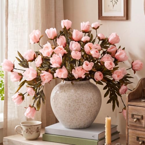Faux Silk Peony Artificial Flowers Stem for Vase (Pink)