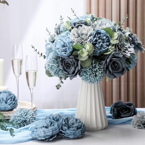 98pcs Artificial Flowers with Stems (Dusty Blue)
