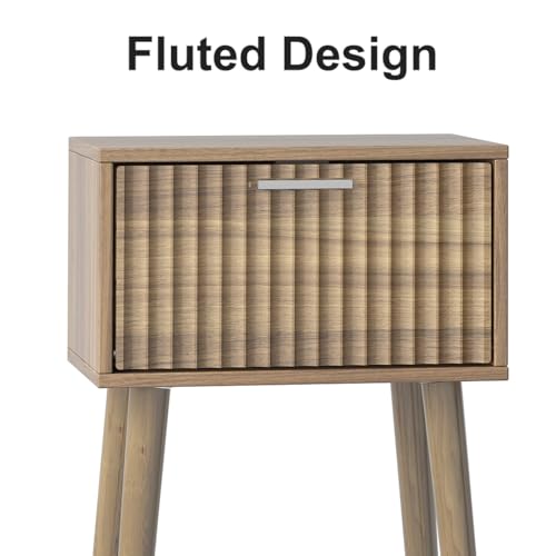 Nightstands Set of 2 (Rustic Walnut / Fluted Style)