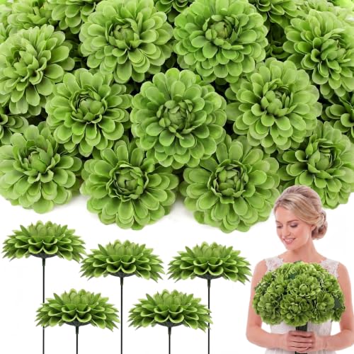 100pcs Green Artificial Dahlia Flowers with Stems (Green)