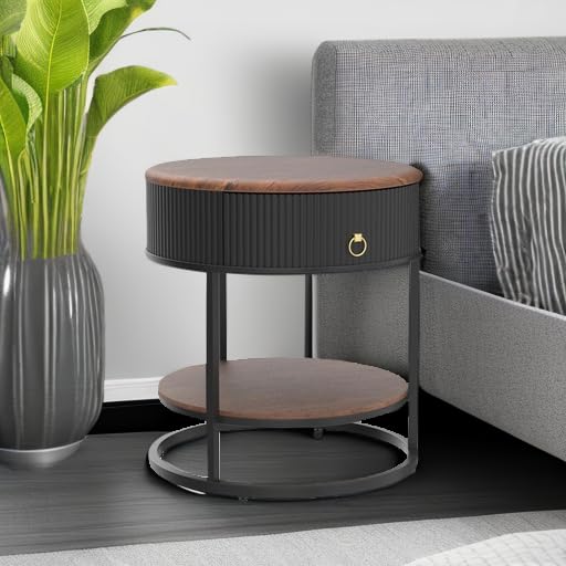 Round End Table with Drawer (Black)