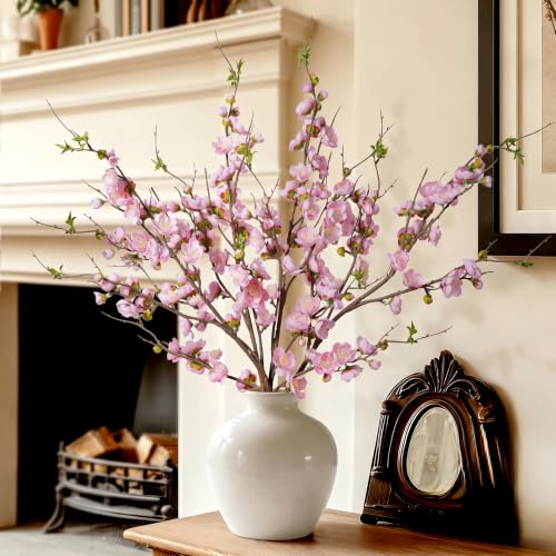 Pink Cherry Blossom Branches Artificial Plum Blossom Fake Flowers Artificial Flowers Silk Flowers 4PCS 35.4'' Long Stem Artificial Flowers for Tall Vase for Indoor Home Decoration (Pink)