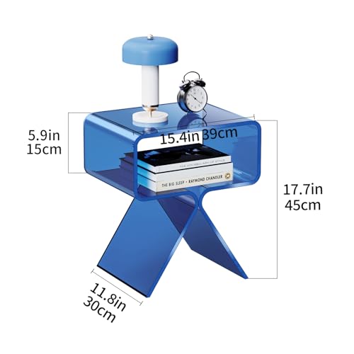 Acrylic Nightstand Bedside Side Table (Blue)
