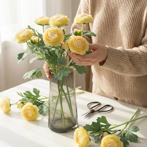 Yellow Ranunculus Artificial Flowerswith Real Touch Stem (Yellow / 6)