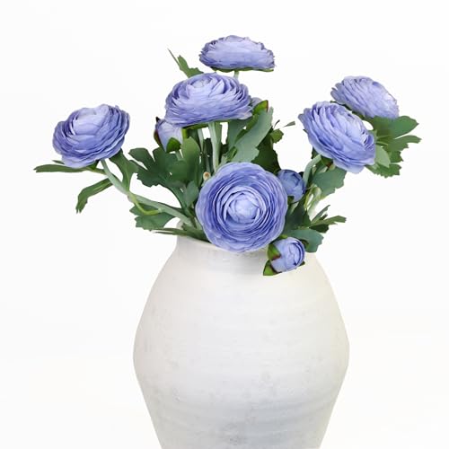 Artificial Ranunculus Flowers with Real Touch Stem (Blue / 6)