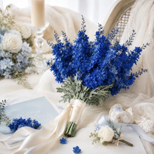 24 Pcs Royal Blue Delphinium Artificial Flower Bulk (34.25" / Royal Blue)