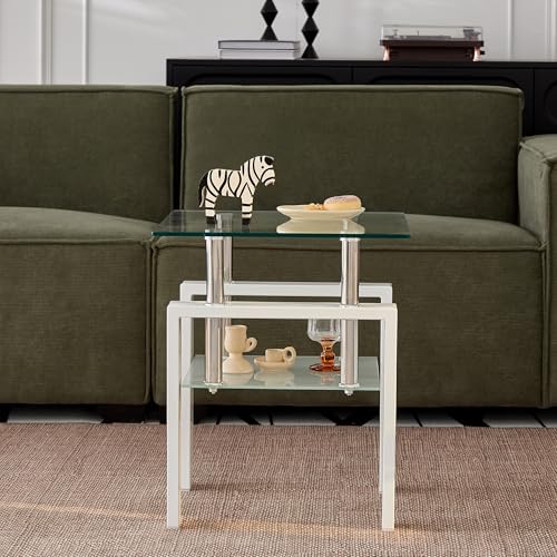 2pcs Modern Glass End Table (Clear Top With White Leg)
