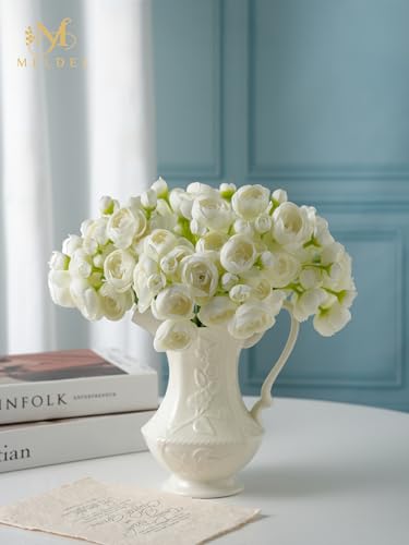 32Pcs Ivory White Ranunculus Artificial Flowers for DIY Home Wedding (Ivory White)