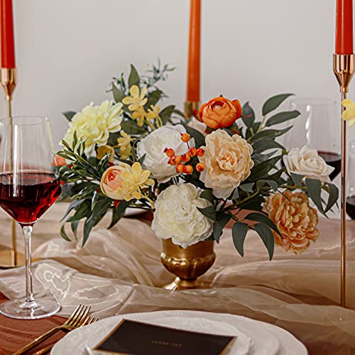 18Heads Multi Use Artificial Flowers Combo for DIY Wedding Bridal Bouquet Table Chair Decor Candle Holder Baby Cake Decor Flower Strips Home Decor Gift Box (Warm Orange White)