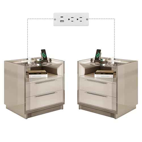 23.6" Nightstand Set of 2 (Cream & Gray)