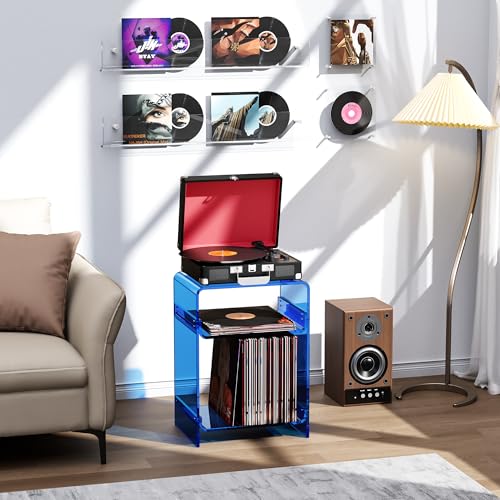Acrylic Record Player Table with Storage Shelf (Blue / Medium)