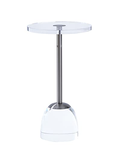12‘’Clear Acrylic Side Table for Office (Brushed Silver + Clear)