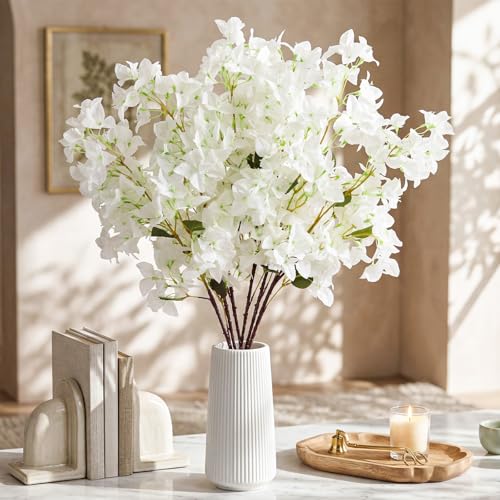 16 Pack Artificial Bougainvillea Bulk Silk Flower (White)