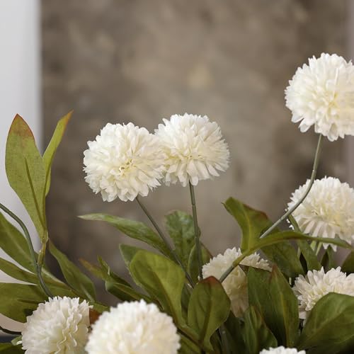 12 Pcs 27" Artificial Pompon Mum Silk Flower Stems for Vase (Cream)