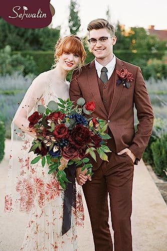 Burgundy Navy Artificial Flowers Silk Rose Flowers for Wedding (Burgundy Navy / 1 Box)