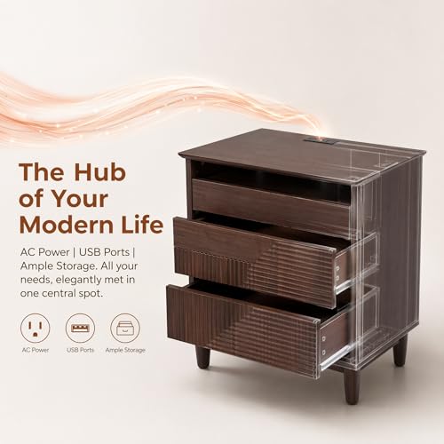 Nightstand with Charging Station (Walnut)