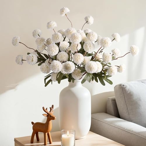 8 Pcs Fake Mums Kiku Flowers Artificial Bulk (8pcs-white)