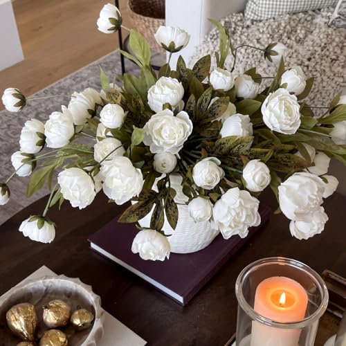Faux Silk Peony Artificial Flowers Stem for Vase (Beige)