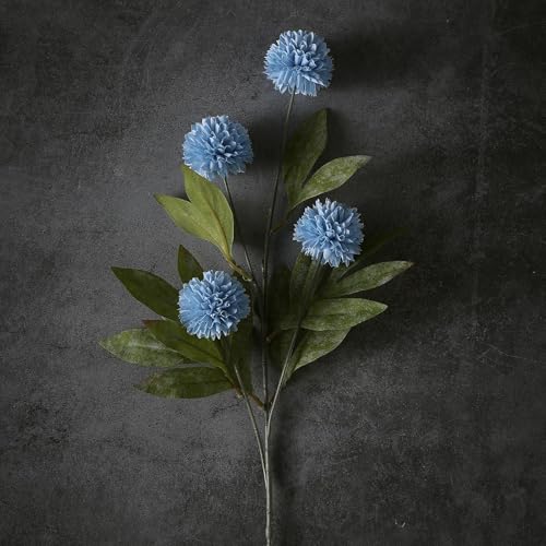 6 Pcs 27"Artificial Pompon Mum Silk Flower Stems for Vase (Dusty Blue)