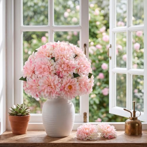 100pcs Light Pink Artificial Dahlia Flowers with Stem (Light Pink)