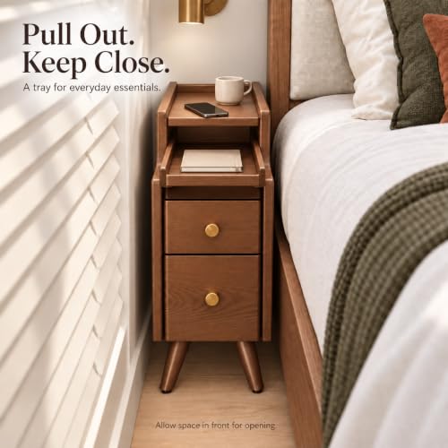 Narrow Nightstand with Drawers (2 Pc(walnut) / 15.74''D*7.87''W*19.68''H)