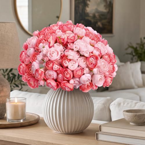 48 Pcs Ranunculus Artificial Flower (Pink, Dark Pink)