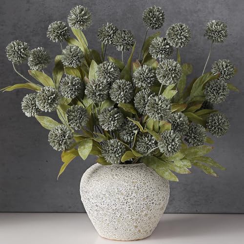 12 Pcs 27"Artificial Pompon Mum Silk Flower Stems for Vase (Dark Gray)