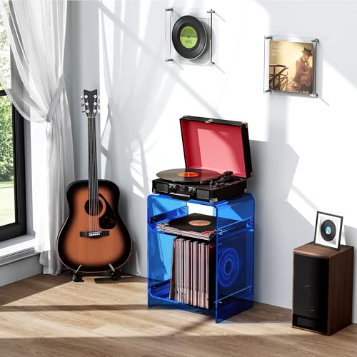 Acrylic Record Player Table with Storage Shelf (Blue / Medium)